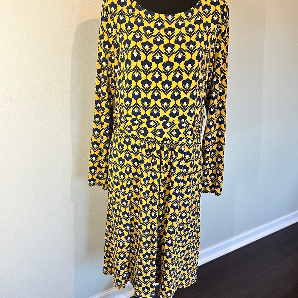 Boden Yellow and Navy Long Sleeve Dress